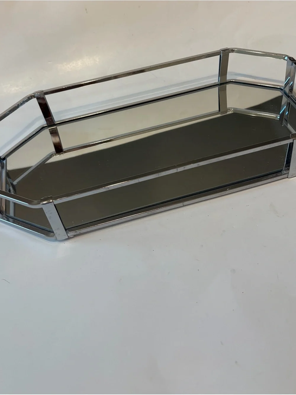 Mirrored Glass Vanity Tray with Silver Frame